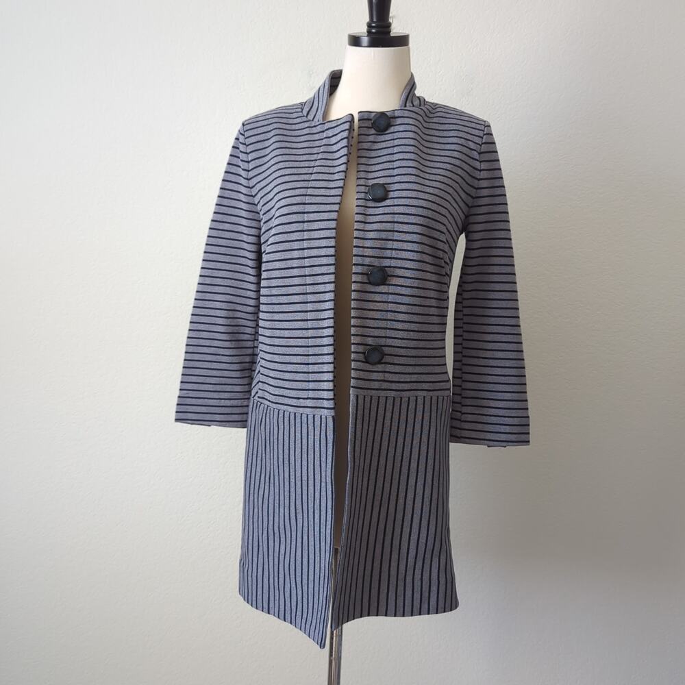CAbi Womens Dappled Stripe Car Coat‎ Jacket Size X-Small Cotton Blend Navy Blue
